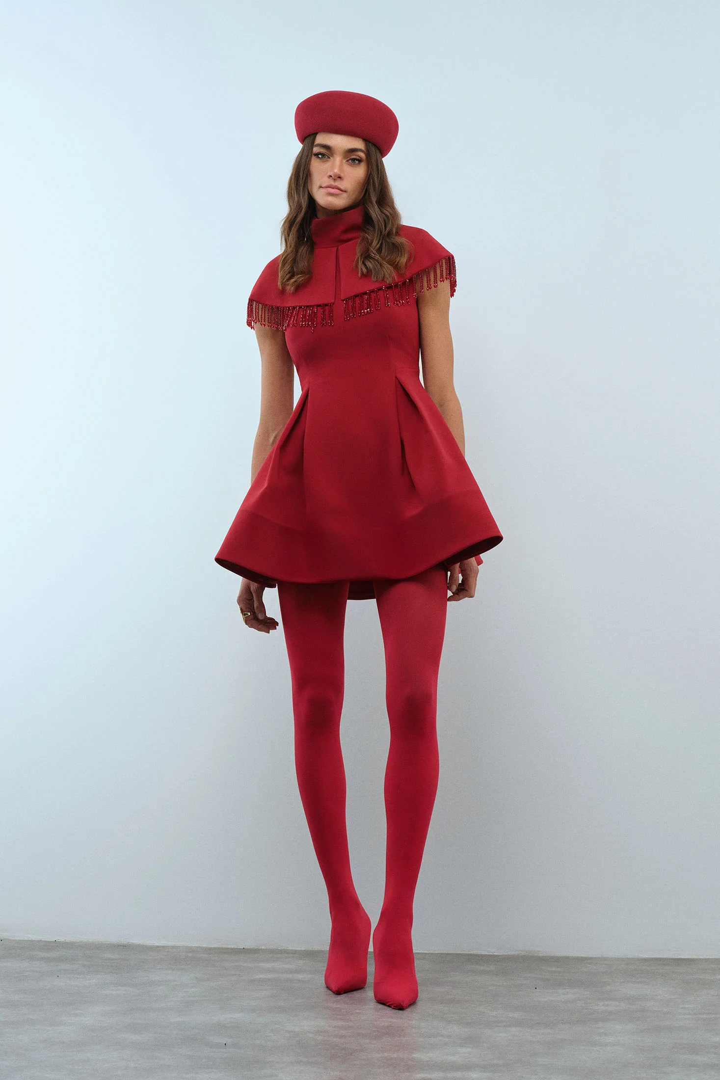 Selia Dress – Red High-Neck Beaded Fringe Mini Dress - Image 4