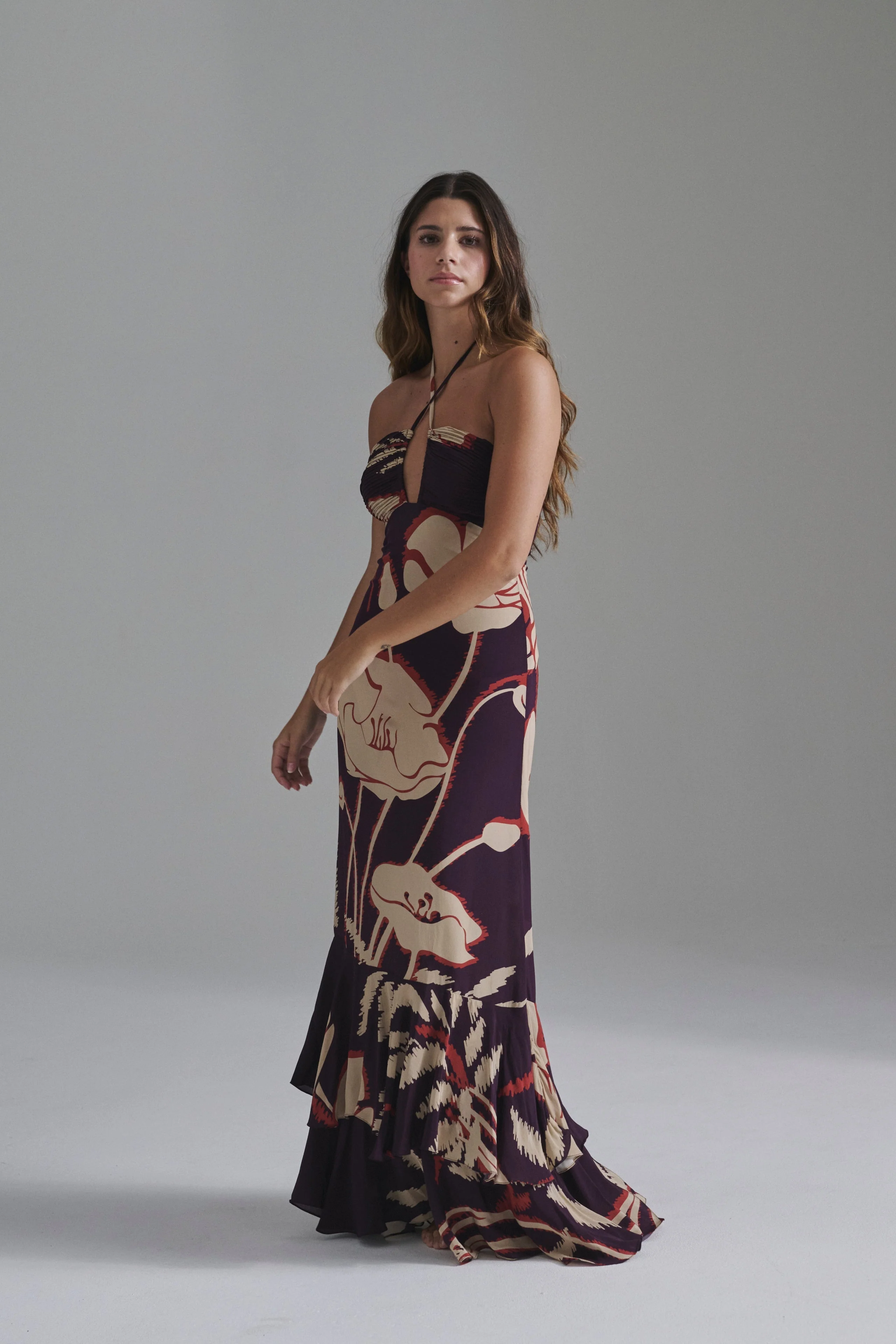 Sevillana Crepe Chine Dress / Purple Gladiolos - Image 3