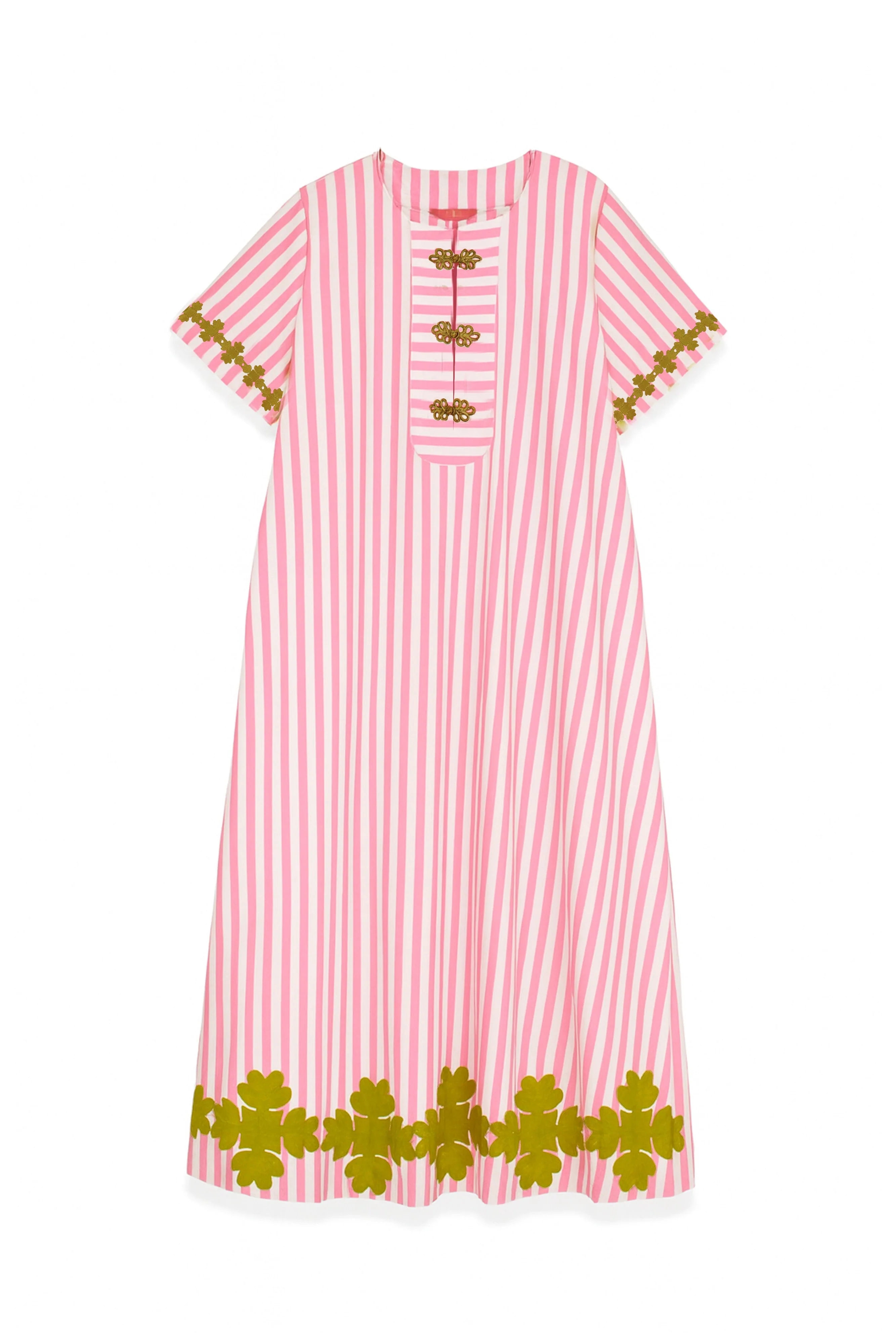 Short Sleeve Maxi Kaftan - Pink Stripe - Image 4