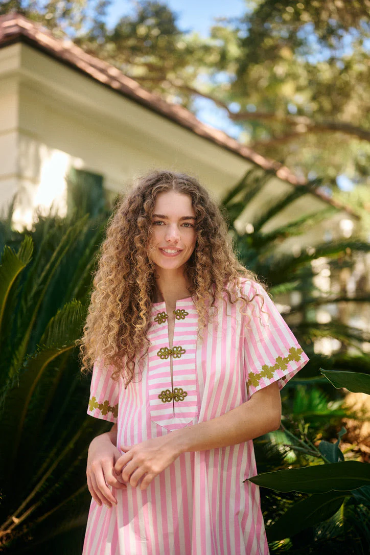 Short Sleeve Maxi Kaftan - Pink Stripe - Image 8