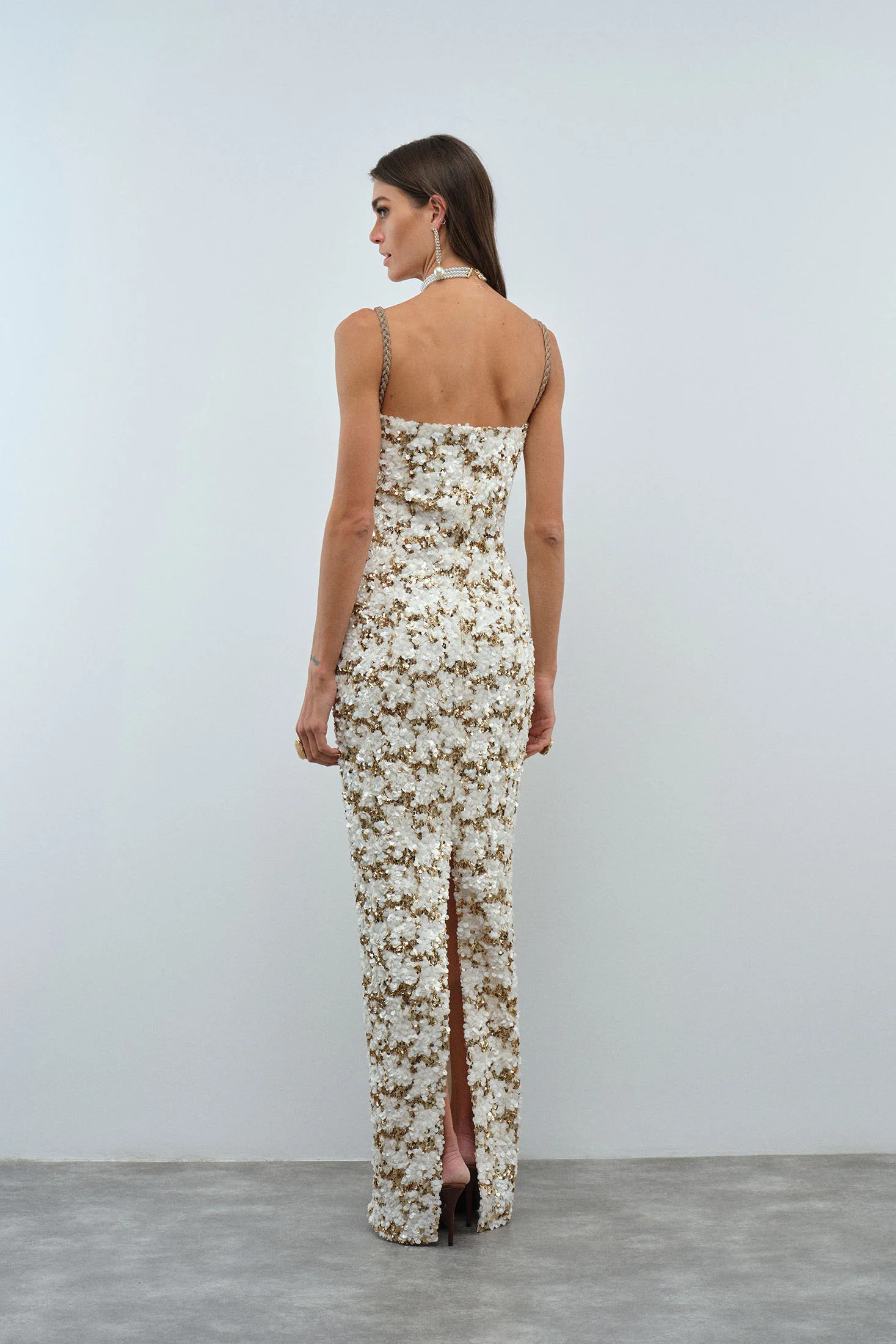 Solana Ivory & Gold Sequin Embellished Maxi Dress - Image 6