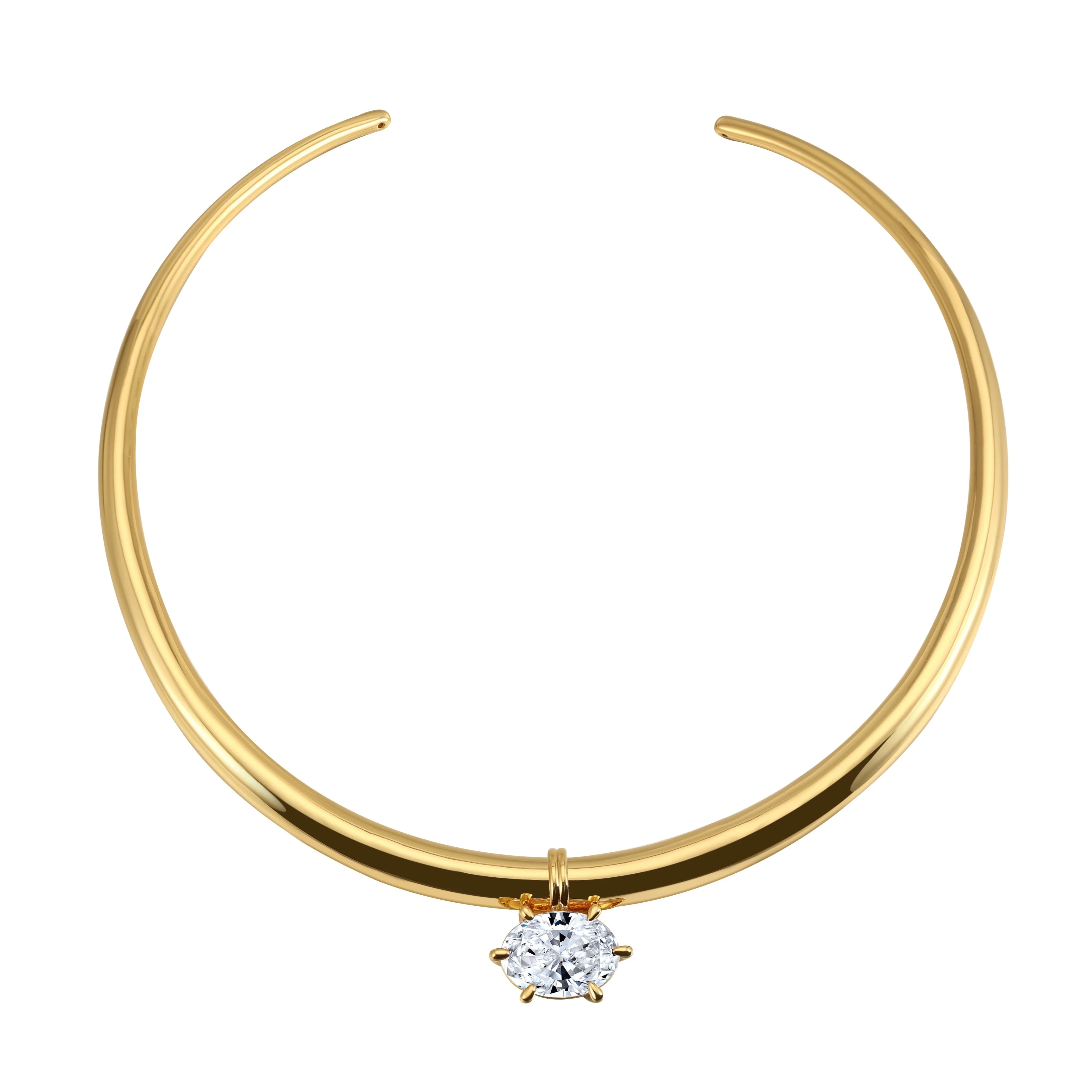 Solis Necklace | Sculptural Gold Collar With Crystal Drop - PRE-ORDER - Image 3