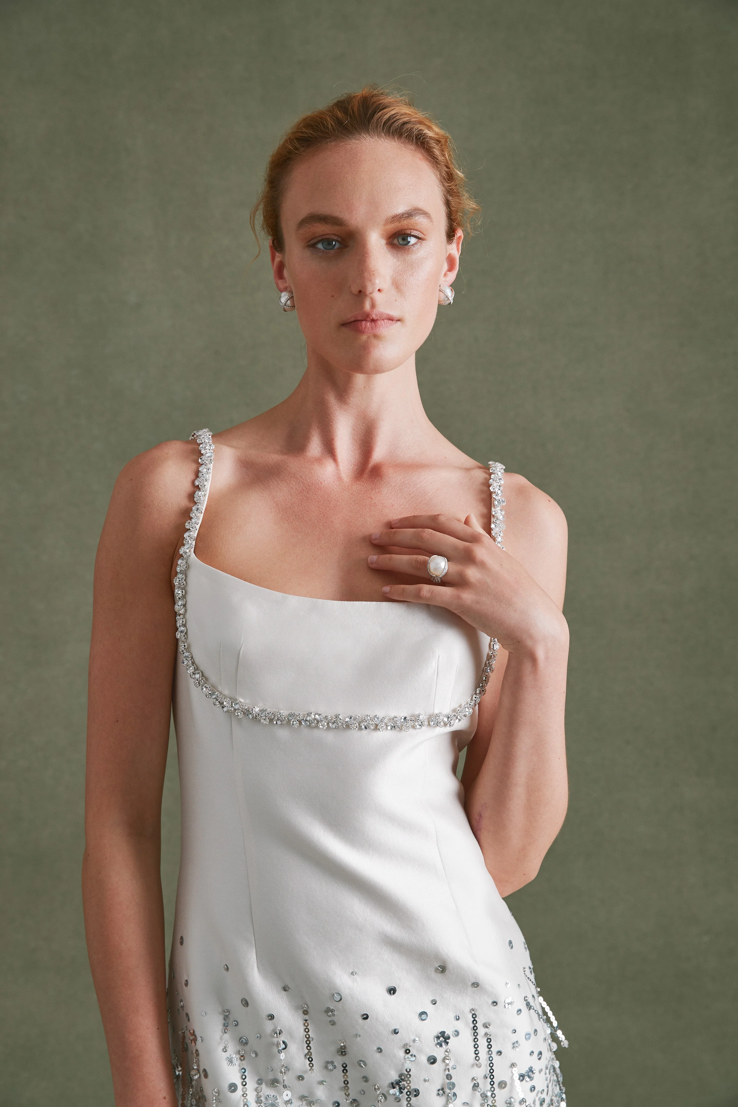 Stella Dress in Ivory Silk Wool With Silver Fringe - Image 12