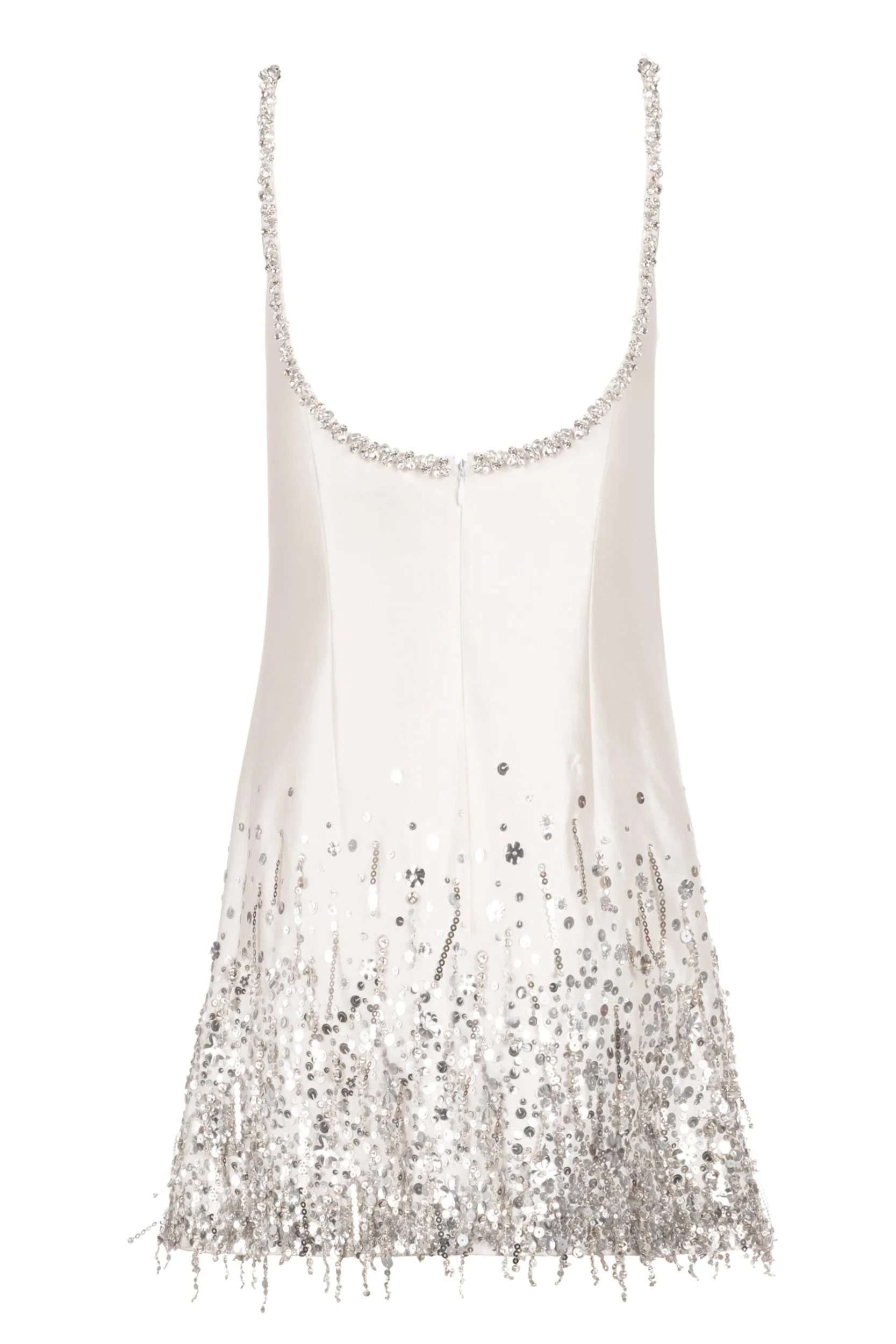 Stella Dress in Ivory Silk Wool With Silver Fringe - Image 5