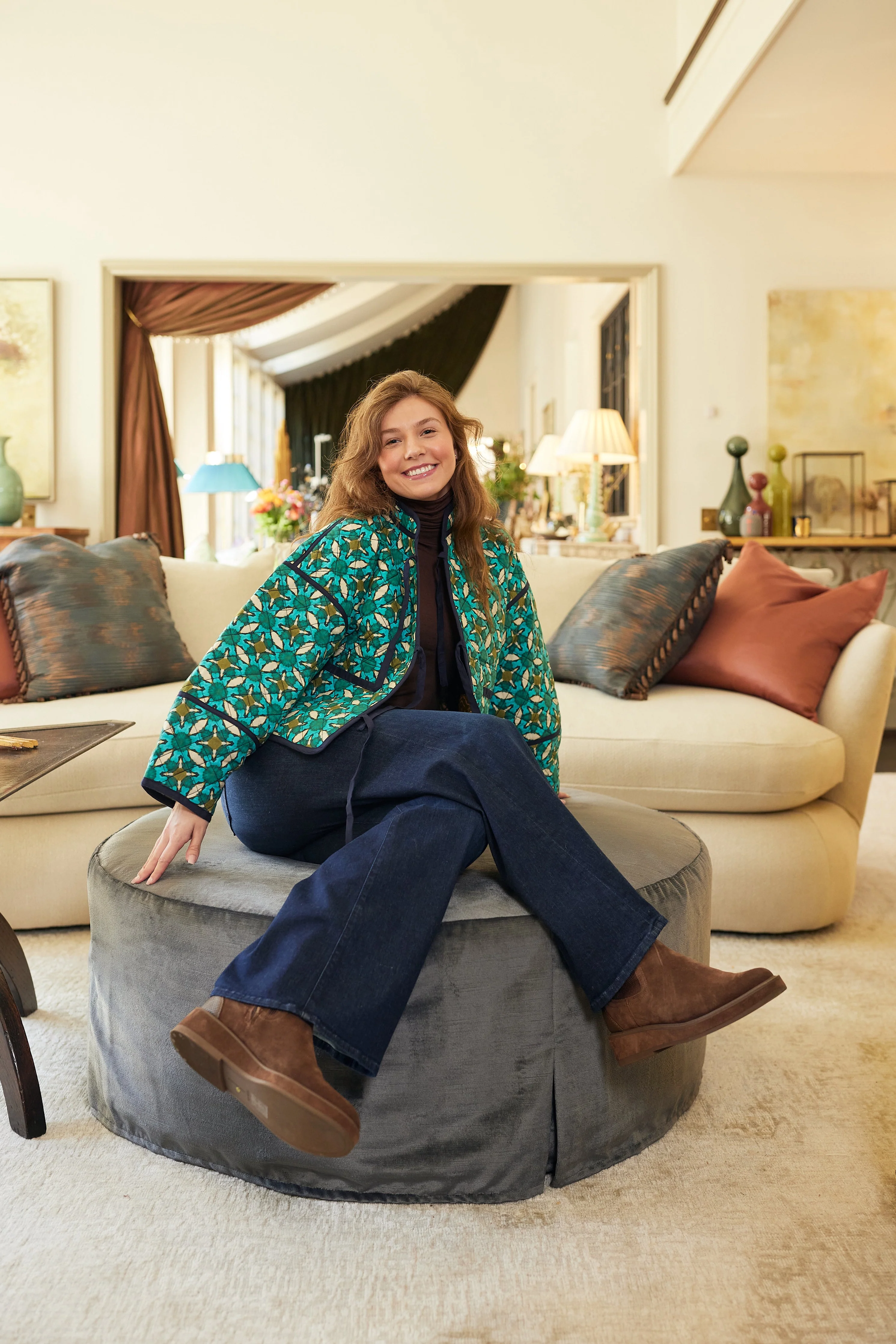The Eloise Reversible Quilted Jacket - Poppy Teal & Dandelion Hunter Green - Image 8