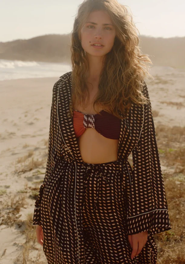 Western Satin Silk Kaftan / Black & Ivory Seeds - Image 5