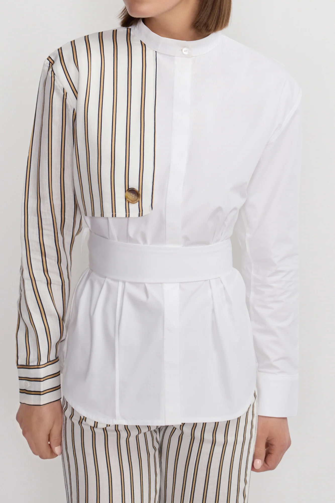 White and Striped Asymmetrical Cotton Shirt - Image 3