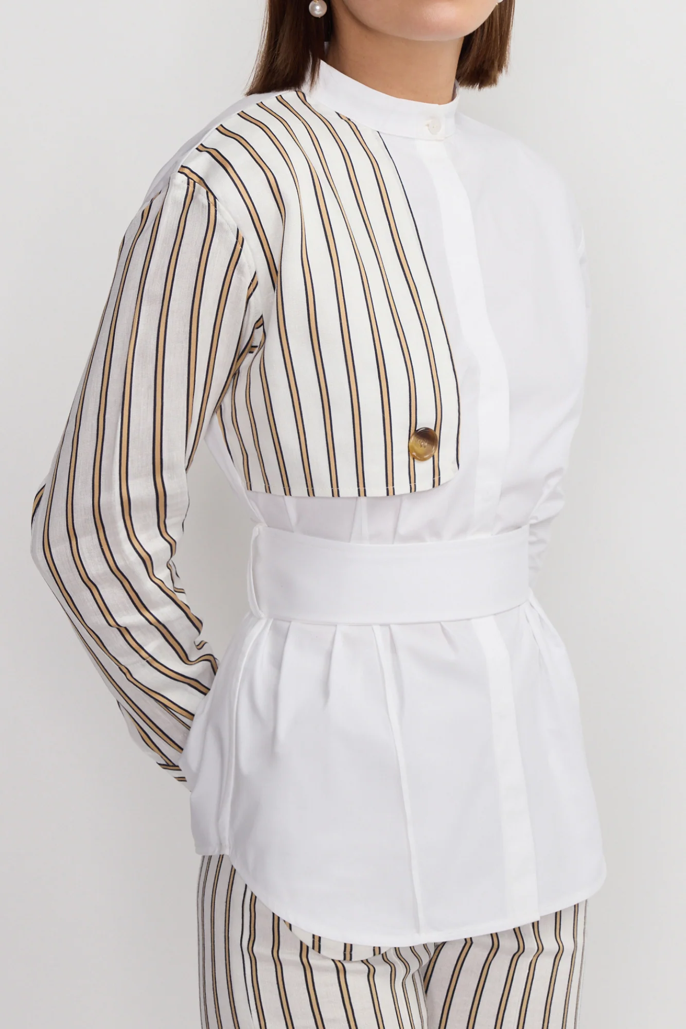 White and Striped Asymmetrical Cotton Shirt - Image 4