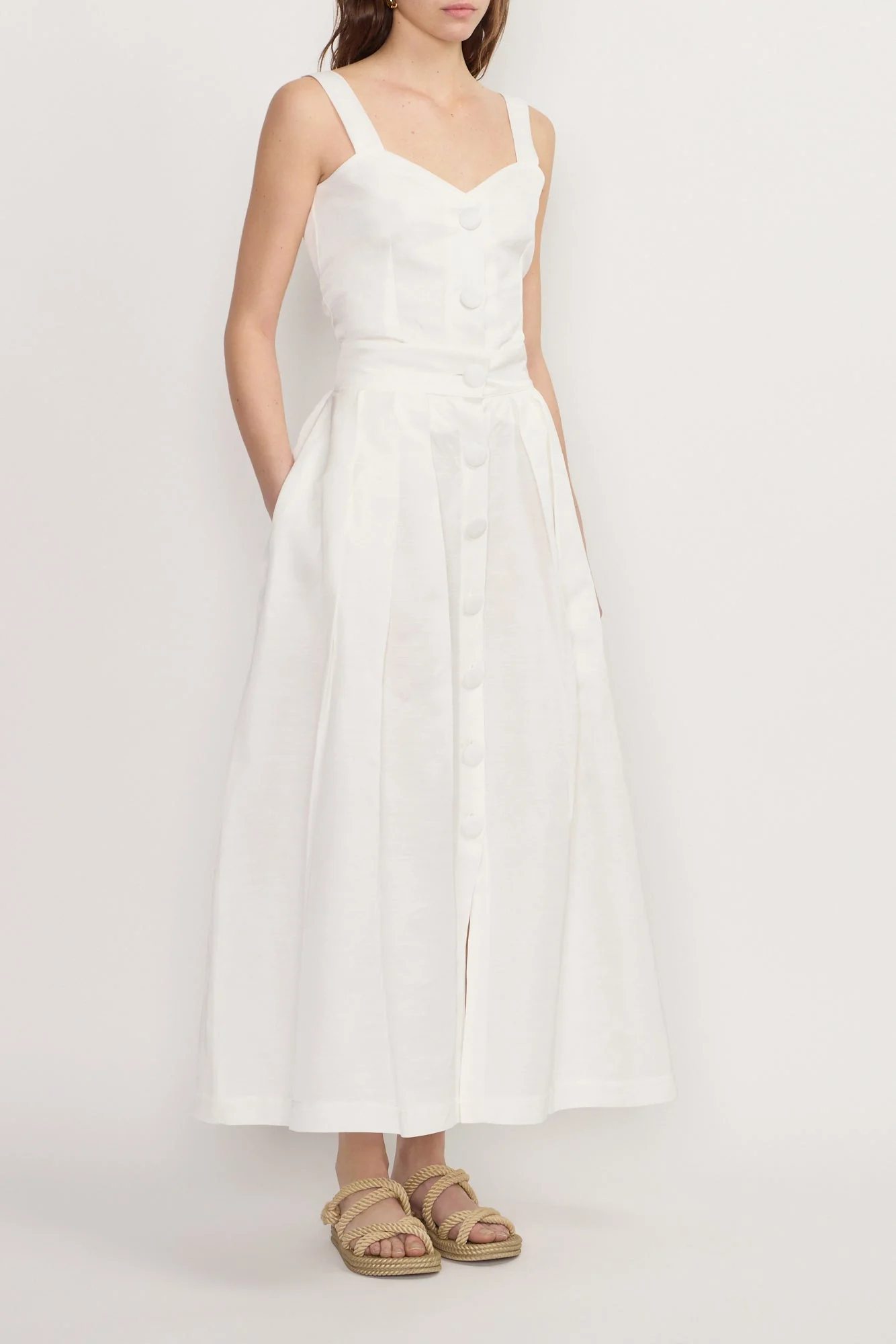 White Button-Front Pleated Maxi Skirt - Image 2