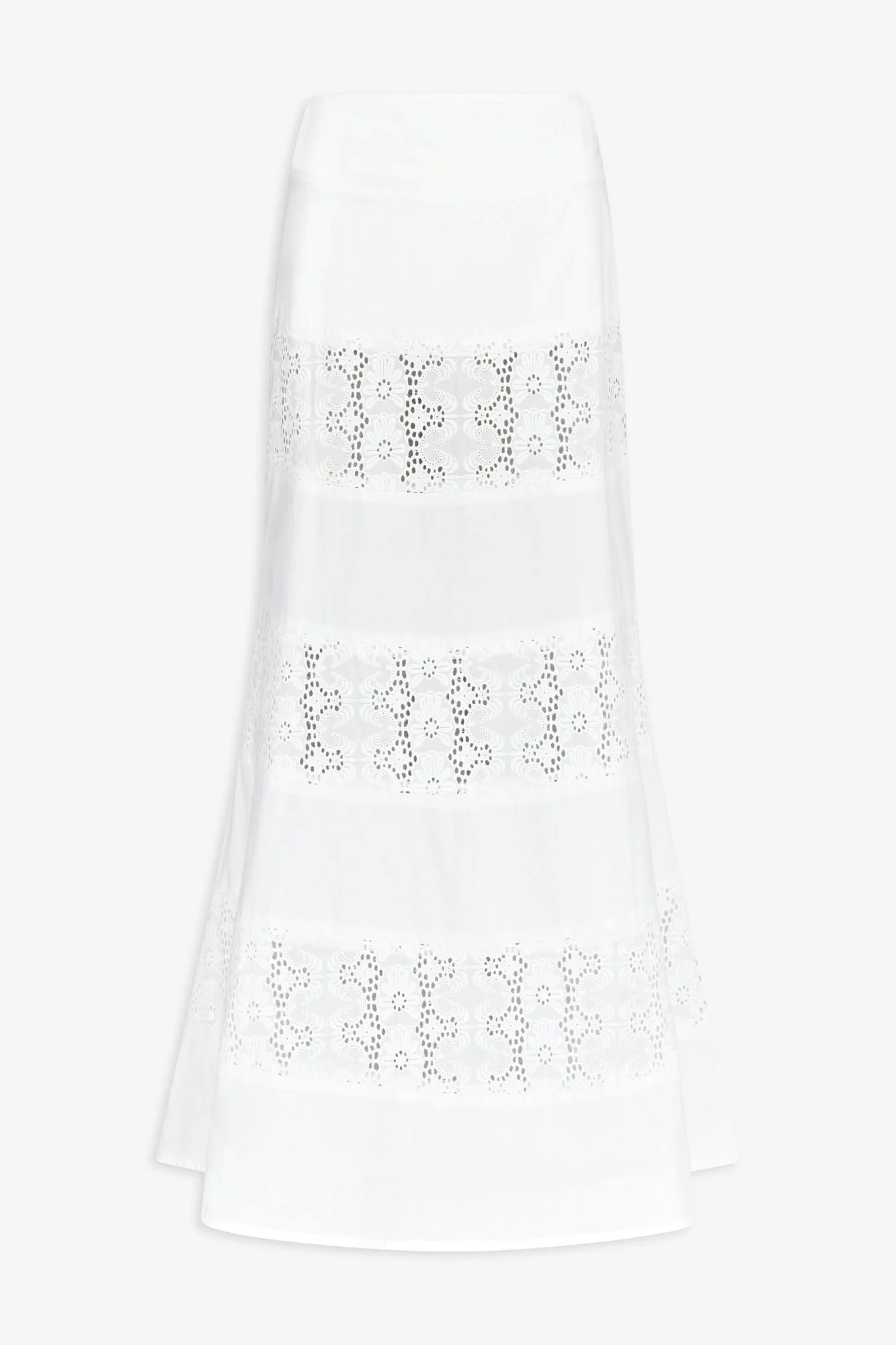 White Cotton Poplin Midi Skirt With Embroidered Detail