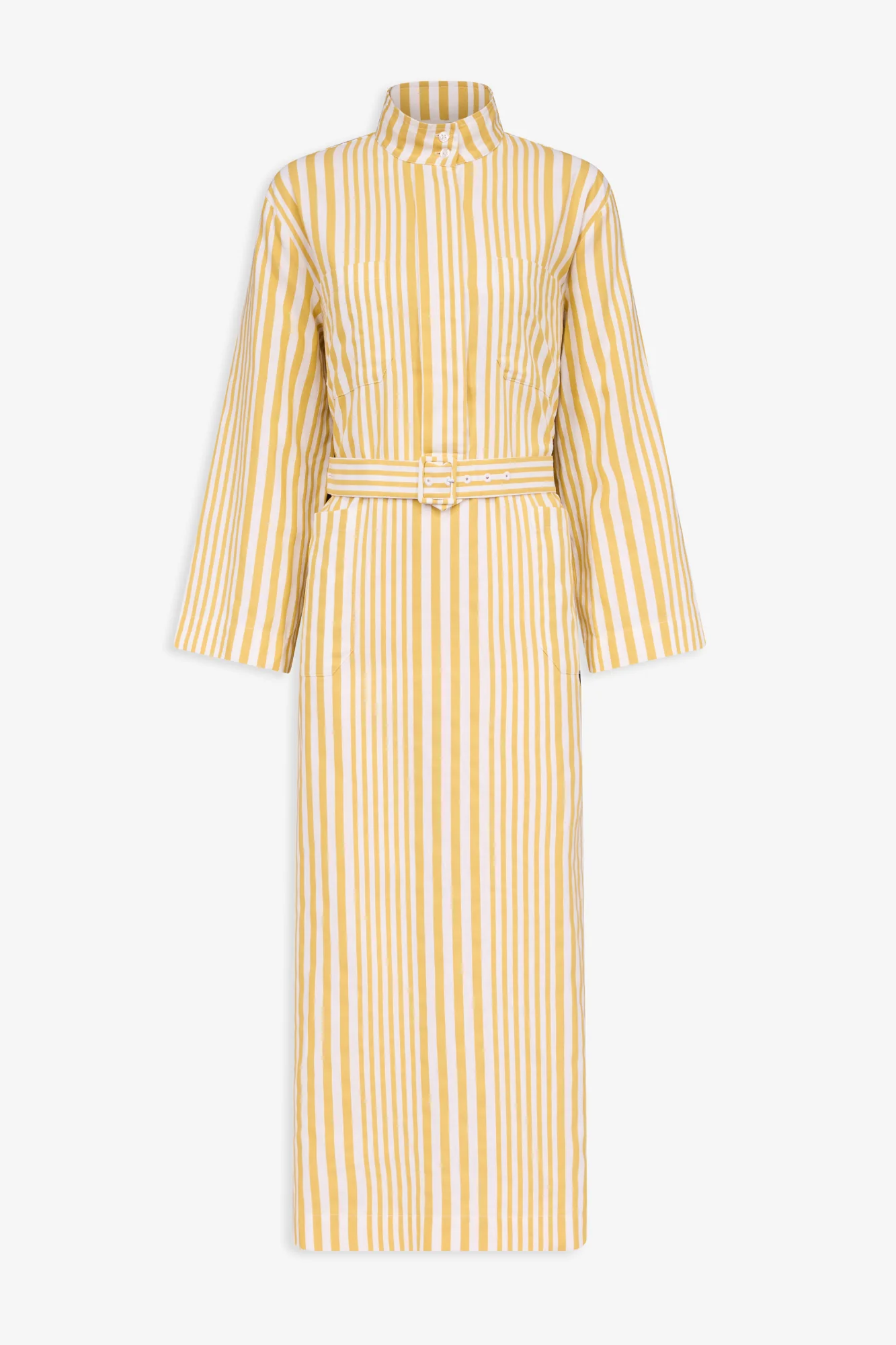 Yellow and White Striped Belted Midi Dress